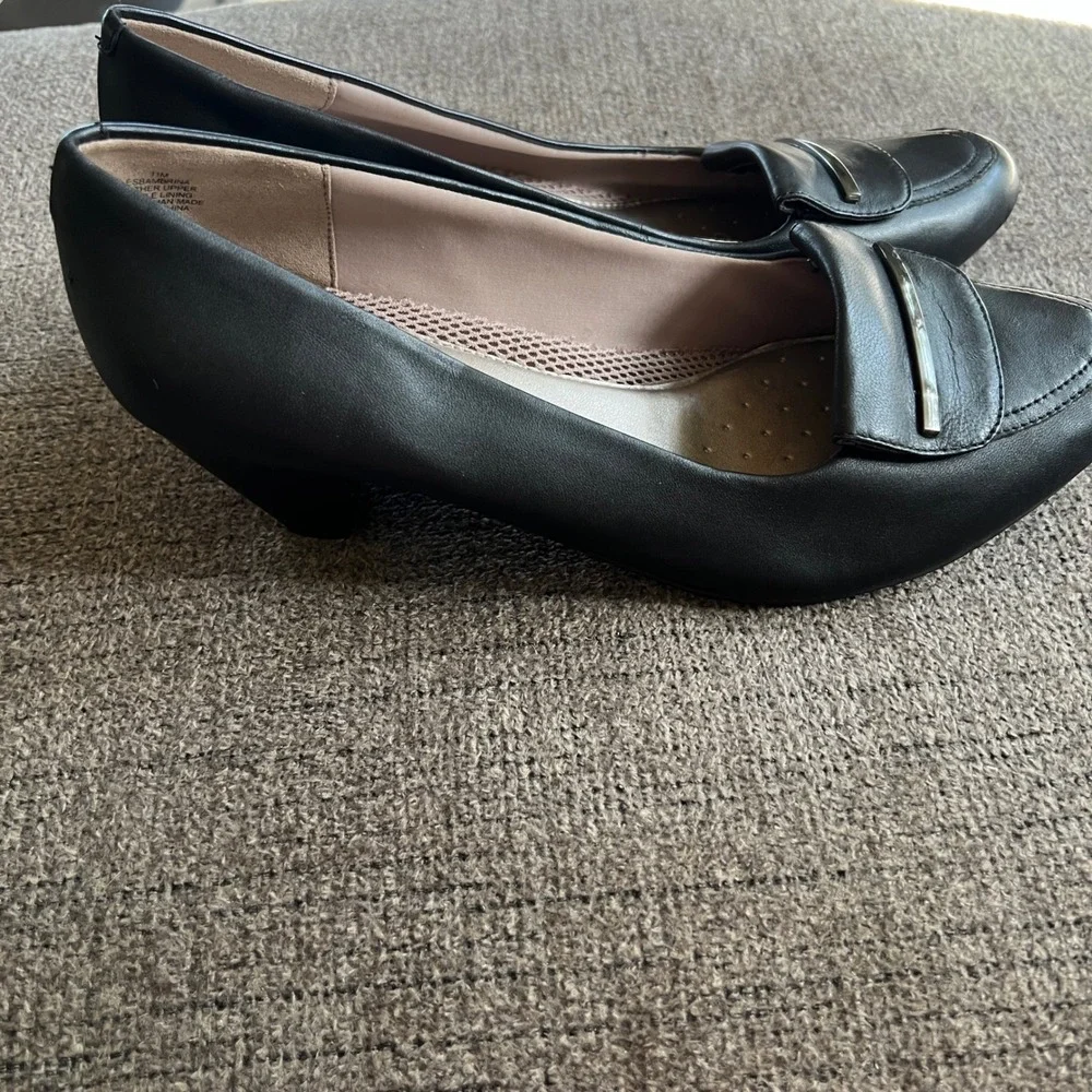 Easy Spirit Anti-Gravity Black Leather Loafer Pumps Low Block Heel Shoes 11M